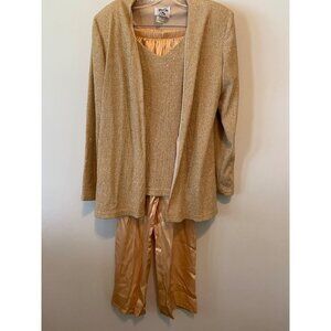Vintage Jeffrey & Dara 3pc Pant Suit Gold Glitter Jacket Pants & Top Size 12